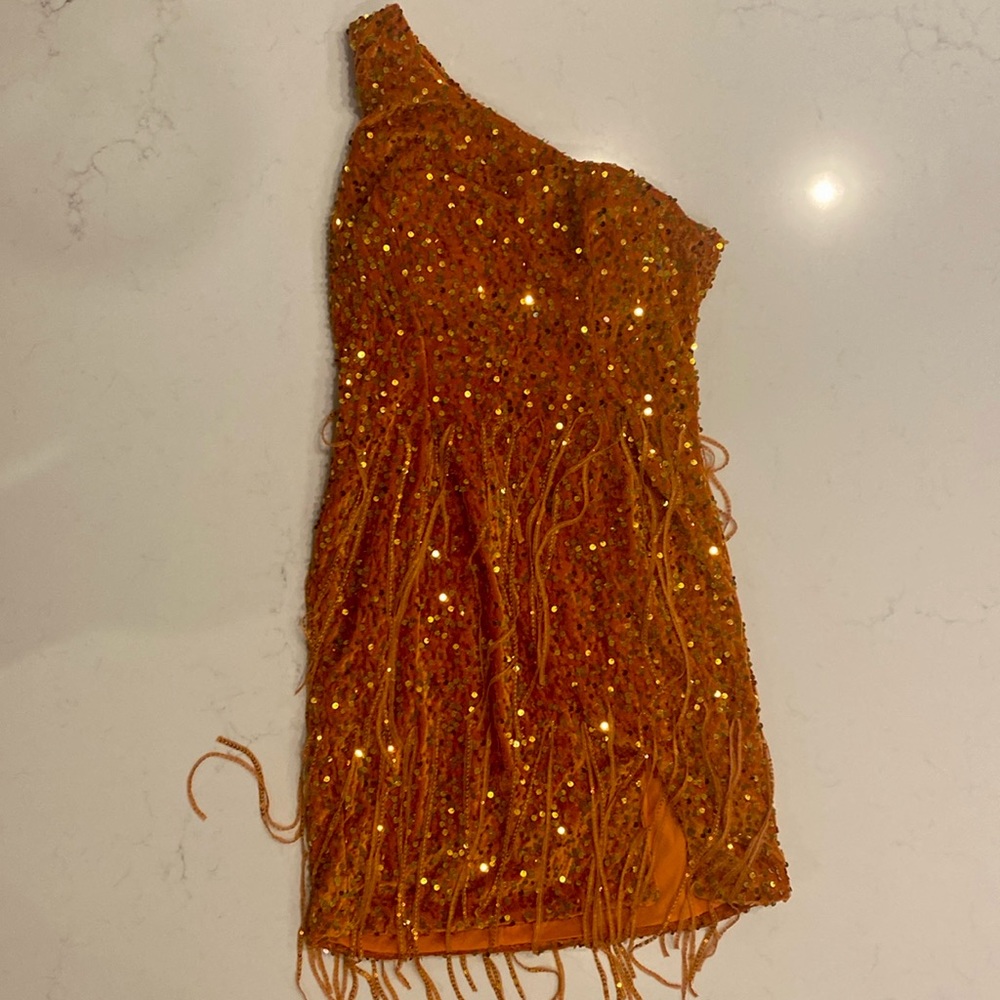 Orange sequin Homecoming dress